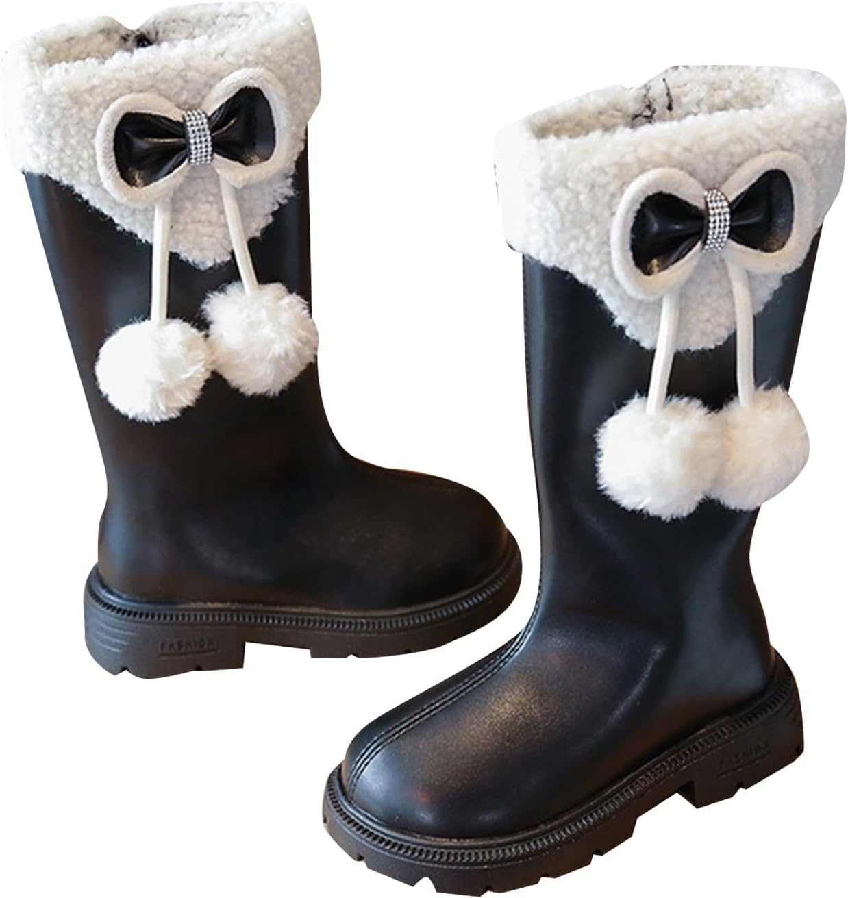 

Детские сапоги до колена для девочек, сапоги средней длины, верховые сапоги, искусственная кожа, молния, панк/гот стиль, осень-зима, с бантом, боевые сапоги, маленькие и большие размеры Generic, B03 Bk3