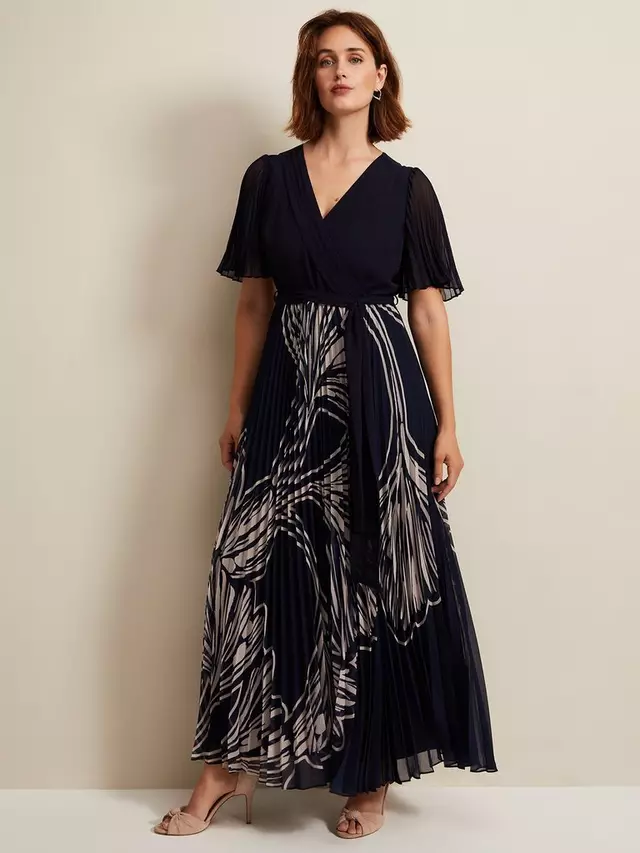 

Платье Phase Eight Abigail Leaf Print Pleated Midaxi, разноцветный