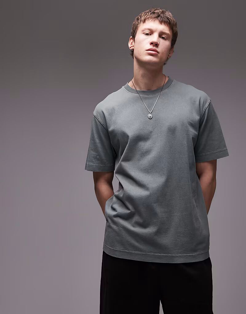 

Футболка Topman oversize с эффектом потертости в цвете шалфея