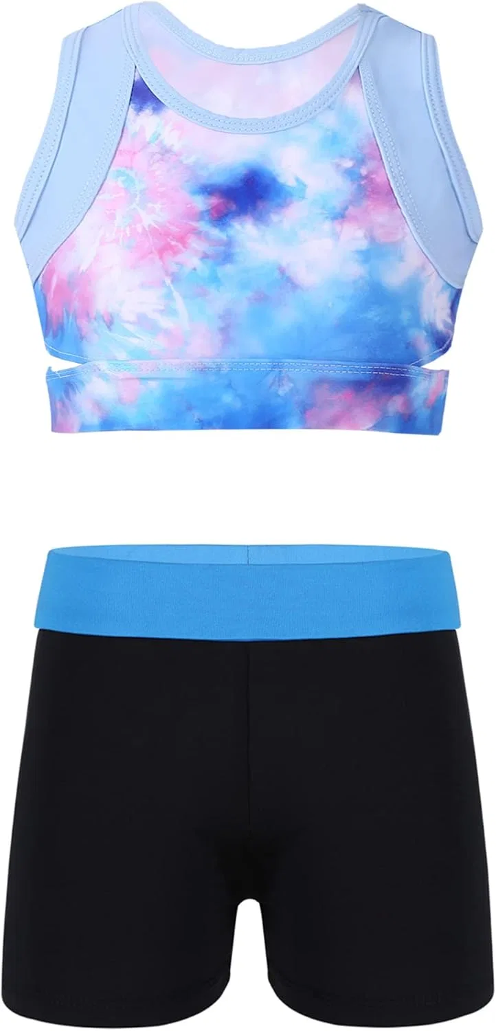 Детский спортивный костюм с топом и шортами dPois, 2 предмета, Sea Sky&light Blue