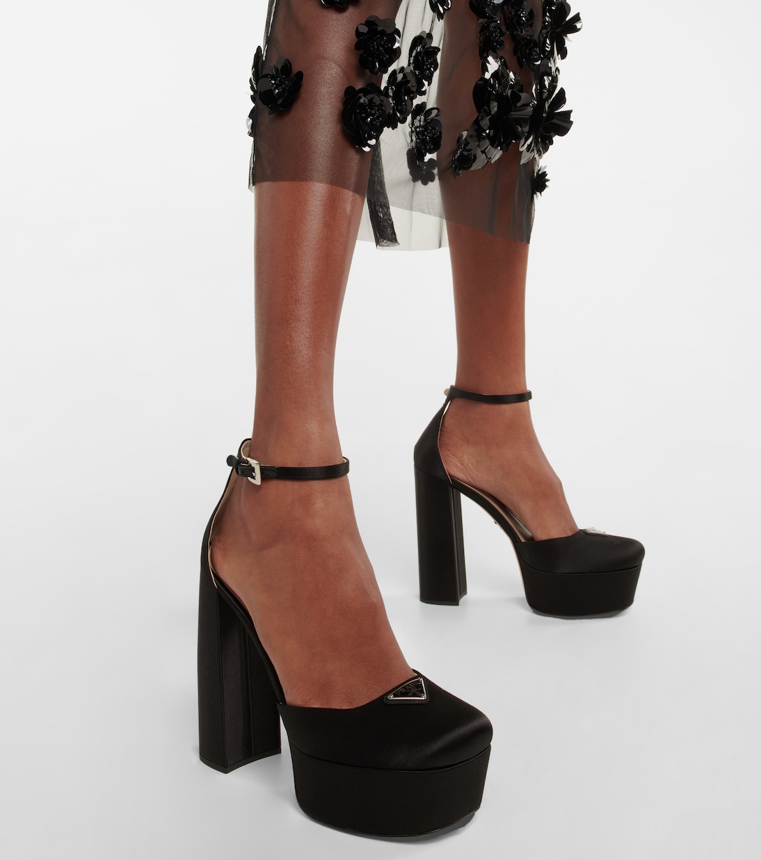 Атласные платформенные лоферы Prada, черный — фото 4