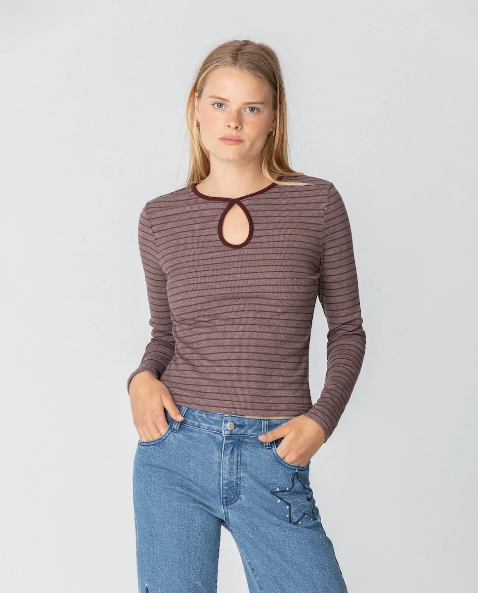 

Женская футболка с длинным рукавом в полоску с разрезом Noon, коричневый