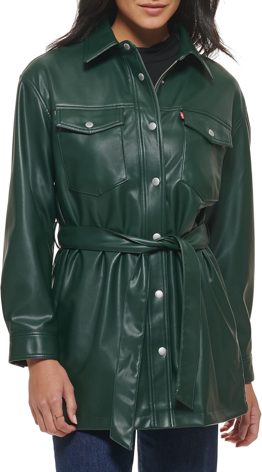 

Женская куртка-рубашка Levi's из искусственной кожи с поясом (стандартные и большие размеры), Pine Green