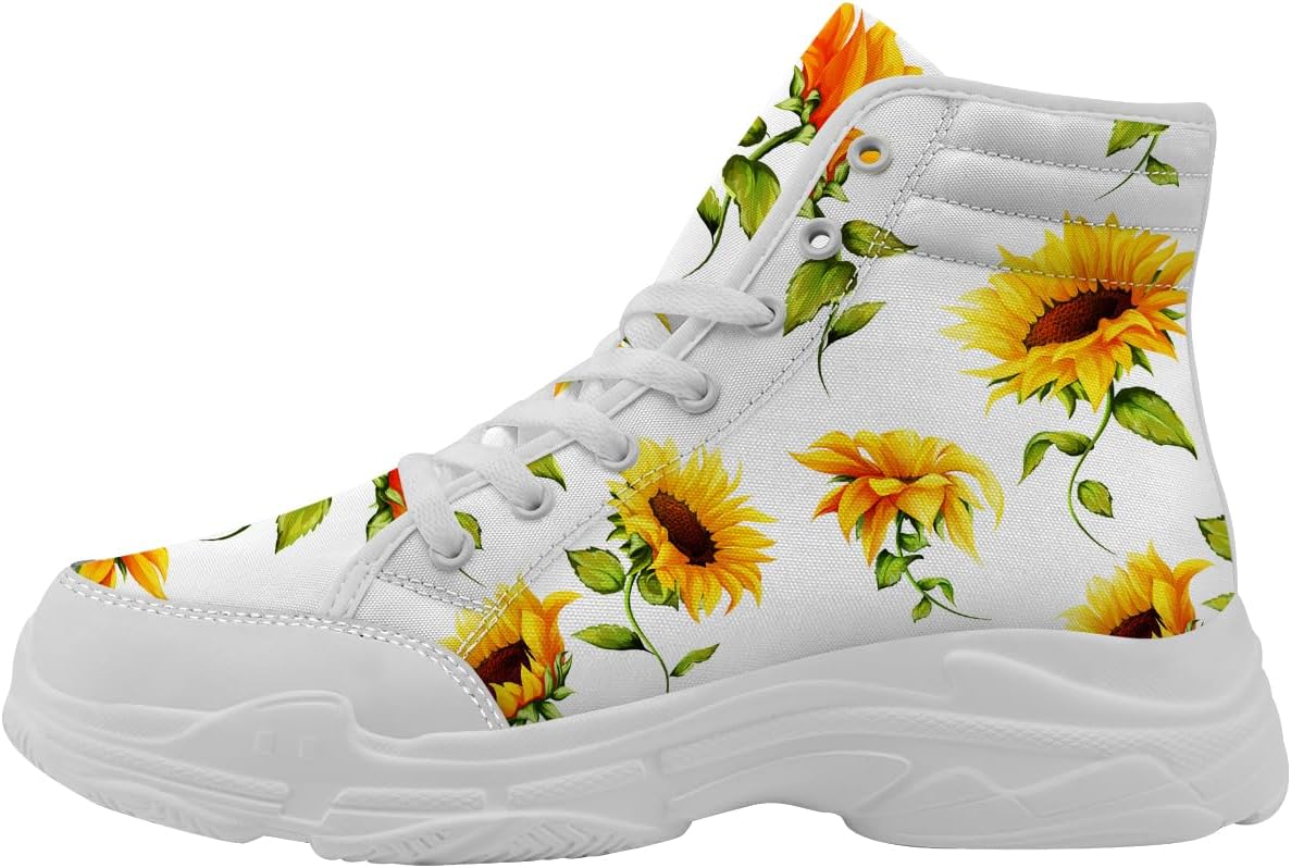 

Женские высокие кеды Quorax Sunflower на платформе, кеды на шнуровке из хлопка, подарок для нее или для него, белый/желтый