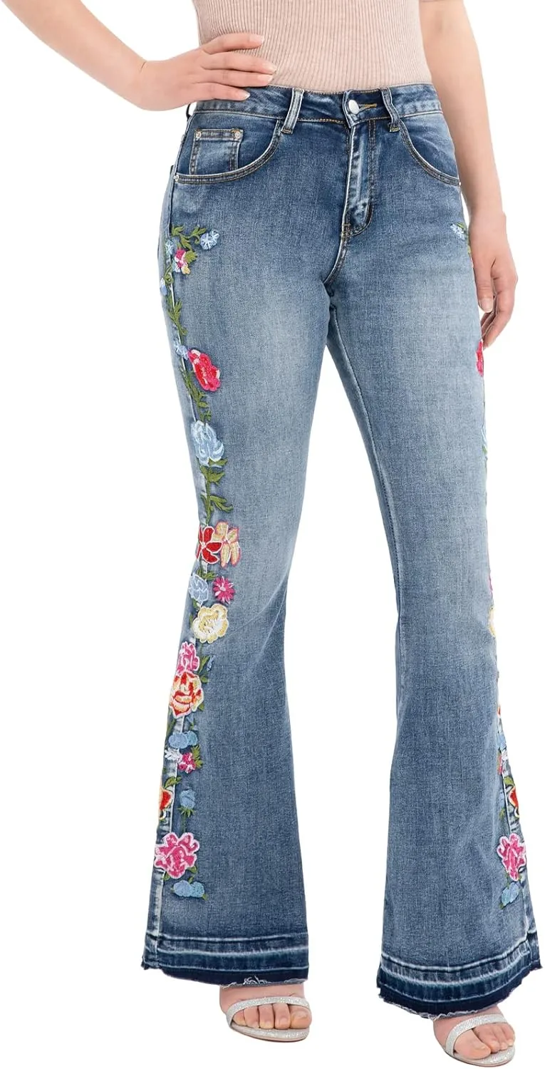 

Женские джинсы-клеш с цветочной вышивкой ZENTHACE
