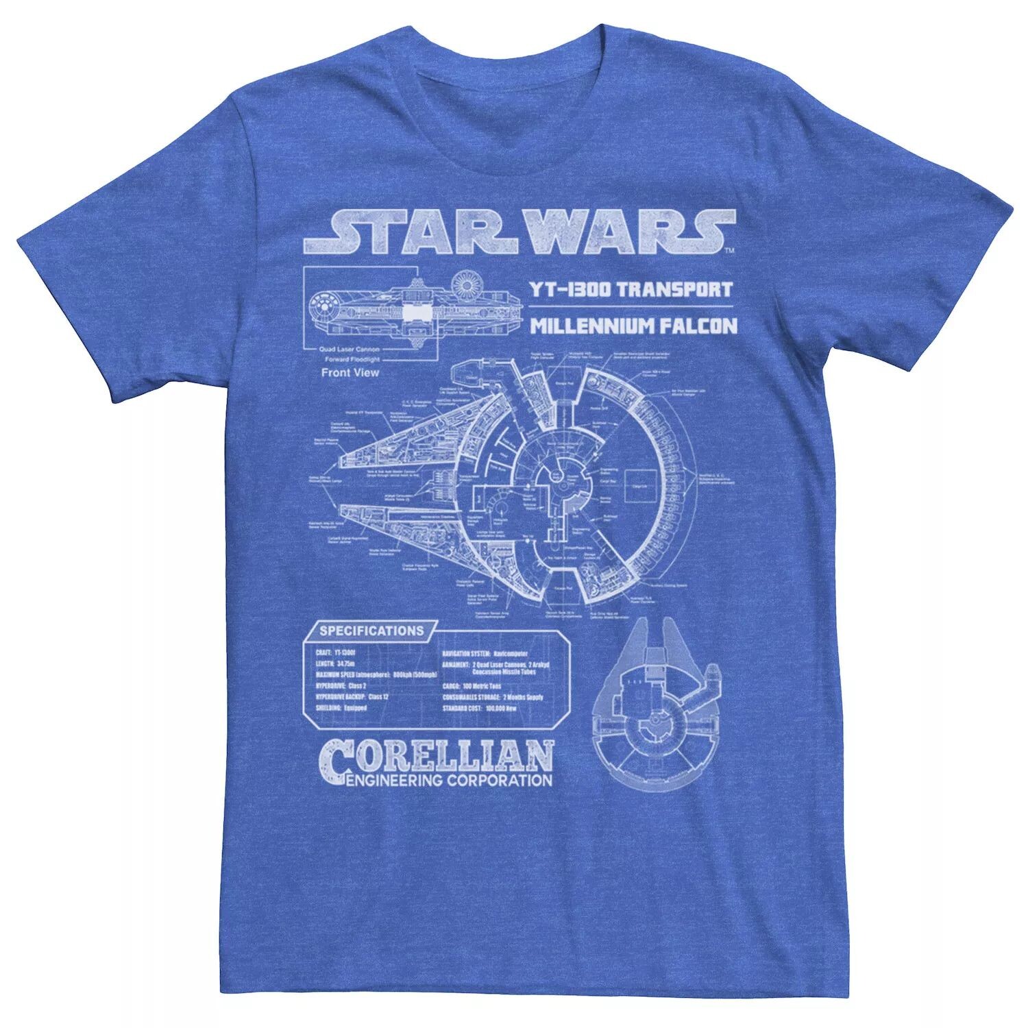 

Мужская футболка с рисунком Corellian Millennium Falcon Schematic Star Wars