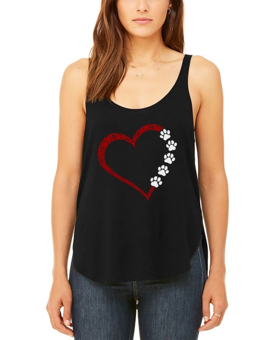 Женская свободная майка с рисунком в виде сердечек Meow Heart Premium LA Pop Art, Black