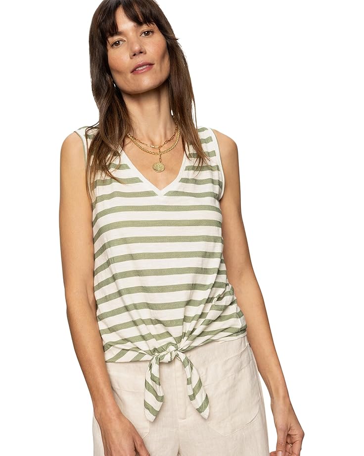 

Топ Sanctuary V Neck Tie Tank, цвет Sage/Muslin Stripe