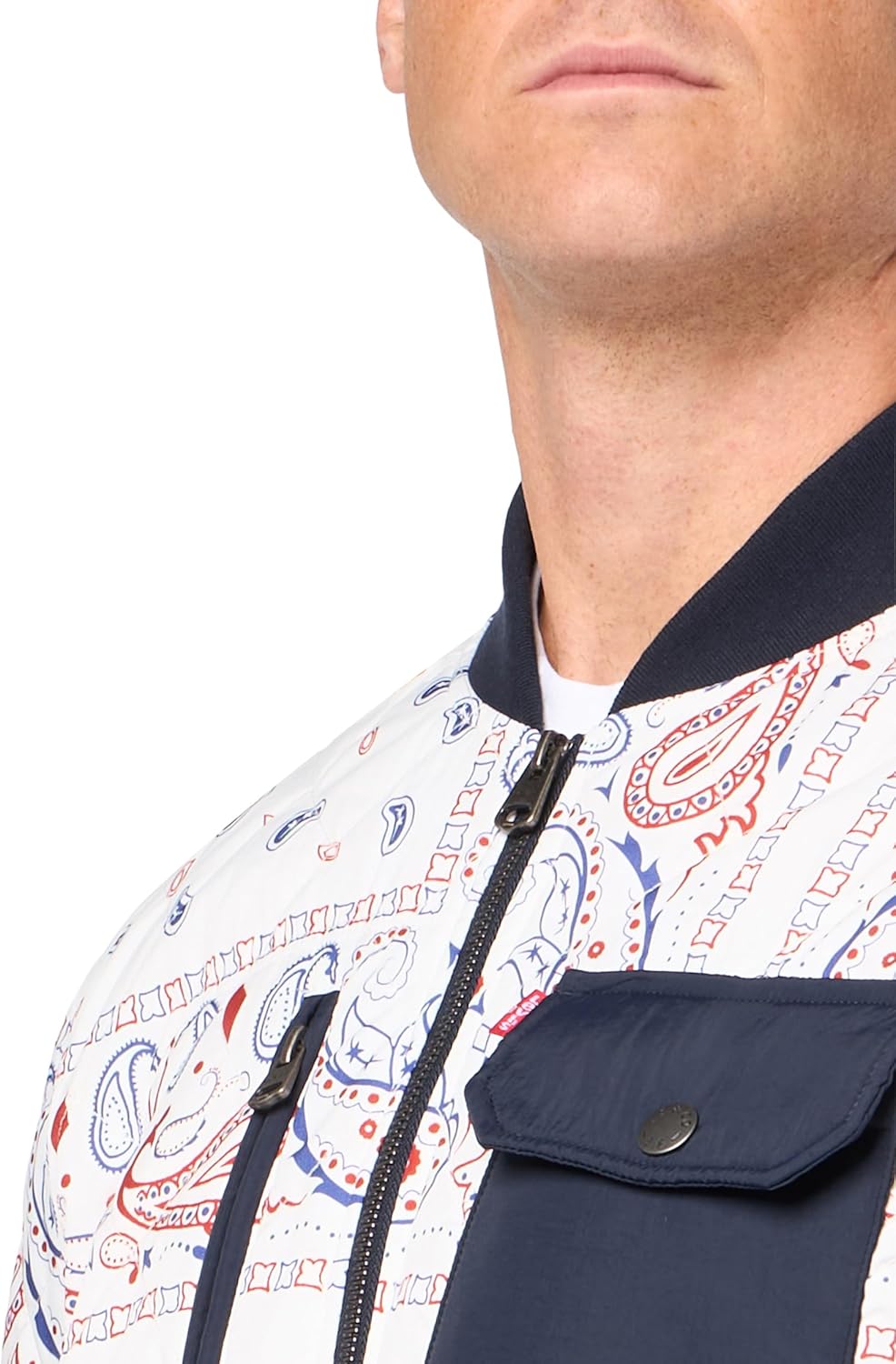 Мужская куртка-бомбер Levi's с ромбовидной стежкой, White/Navy Bandana — фото 3
