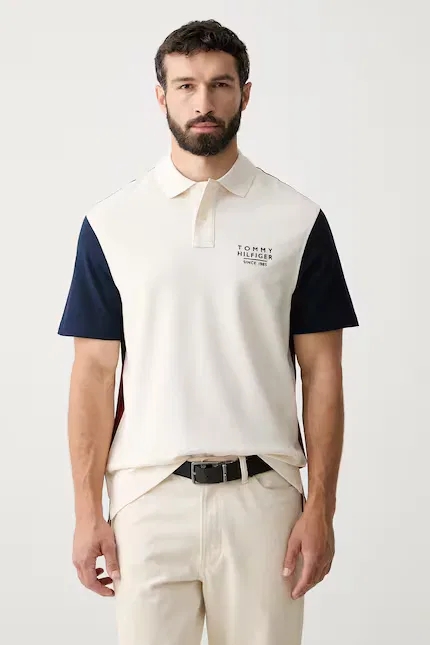 Поло из эластичного хлопка Tommy Hilfiger, бежевый