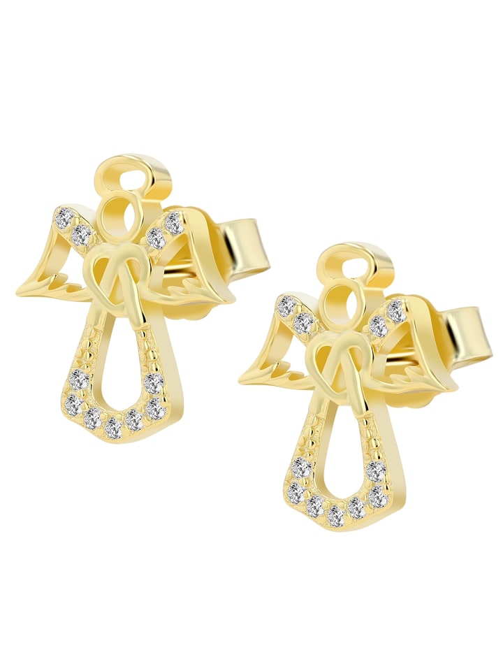 

Adeliás Женские серьги-гвоздики в виде ангела из серебра 925 пробы с фианитами в золотой оправе