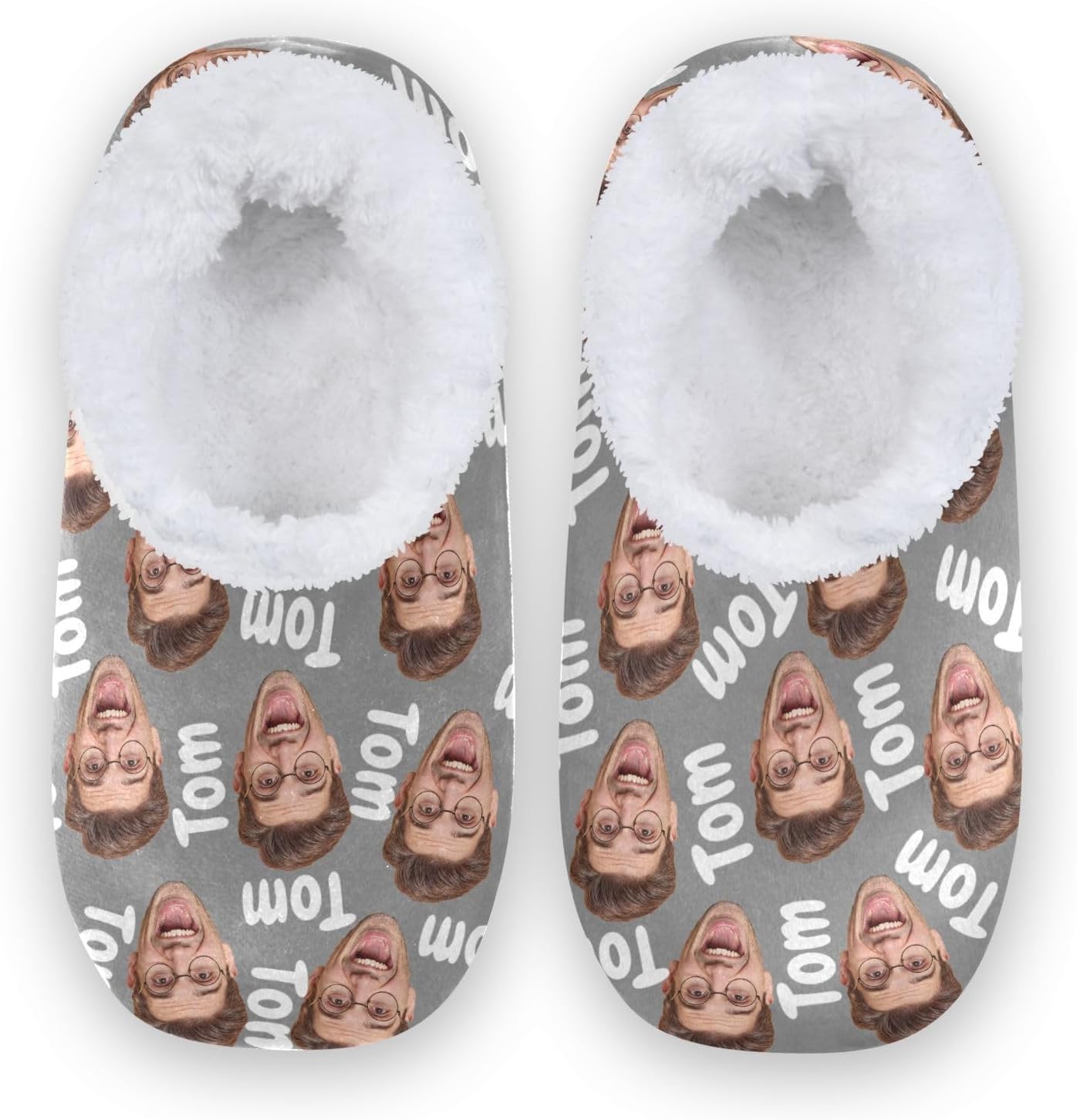 

Женские и мужские домашние тапочки с закрытой пяткой из мягкой памяти, с вязкой, подкладкой из флиса, с фото лица и текстом, теплые носки для отеля, дома и улицы Innewgogo, темно-серый