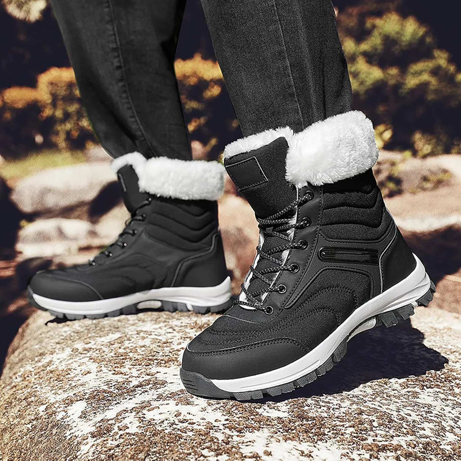 Ботинки Winterstiefel, wärmeisolierend, warm gefüttert, mittelhoch geschnitten, Outdoor-Wanderschuhe für kaltes Wetter Generic, Schwarz — фото 2