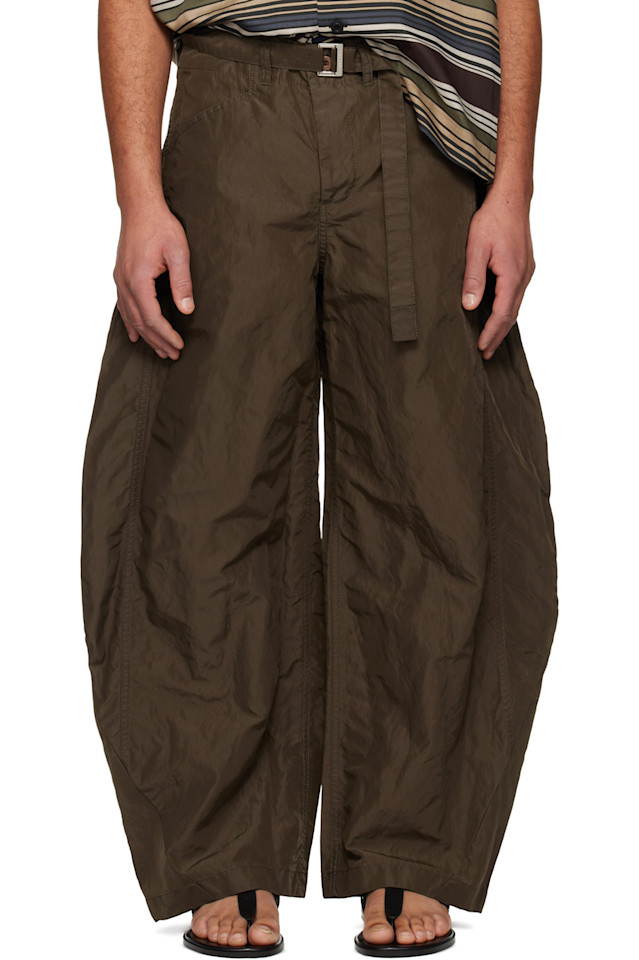 

Брюки из обработанного нейлонового твила Sacai, хаки