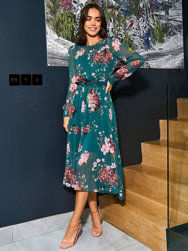 

Платье миди с длинным рукавом и цветочным принтом Yumi, зеленый