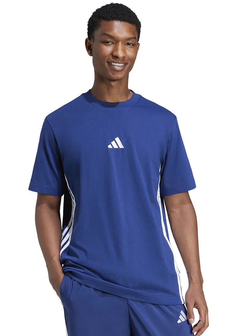 Футболка с тремя полосками, короткий рукав, Essentials, Adidas, белый/темно-синий