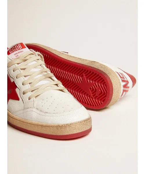 Мужские кроссовки из кожи Ball Star GOLDEN GOOSE с красной звездой белые — фото 3