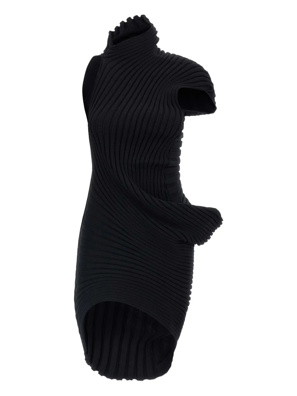 

Платье в рубчик с высоким воротником Issey Miyake, черный
