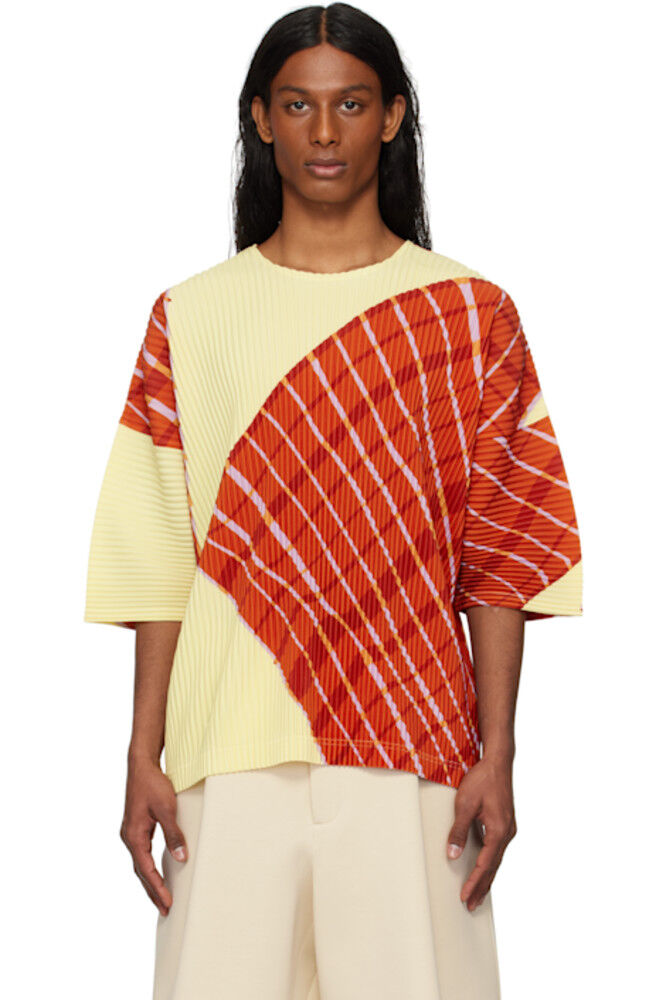 

Футболка в клетку «Windswept» желто-оранжевого цвета HOMME PLISSÉ ISSEY MIYAKE