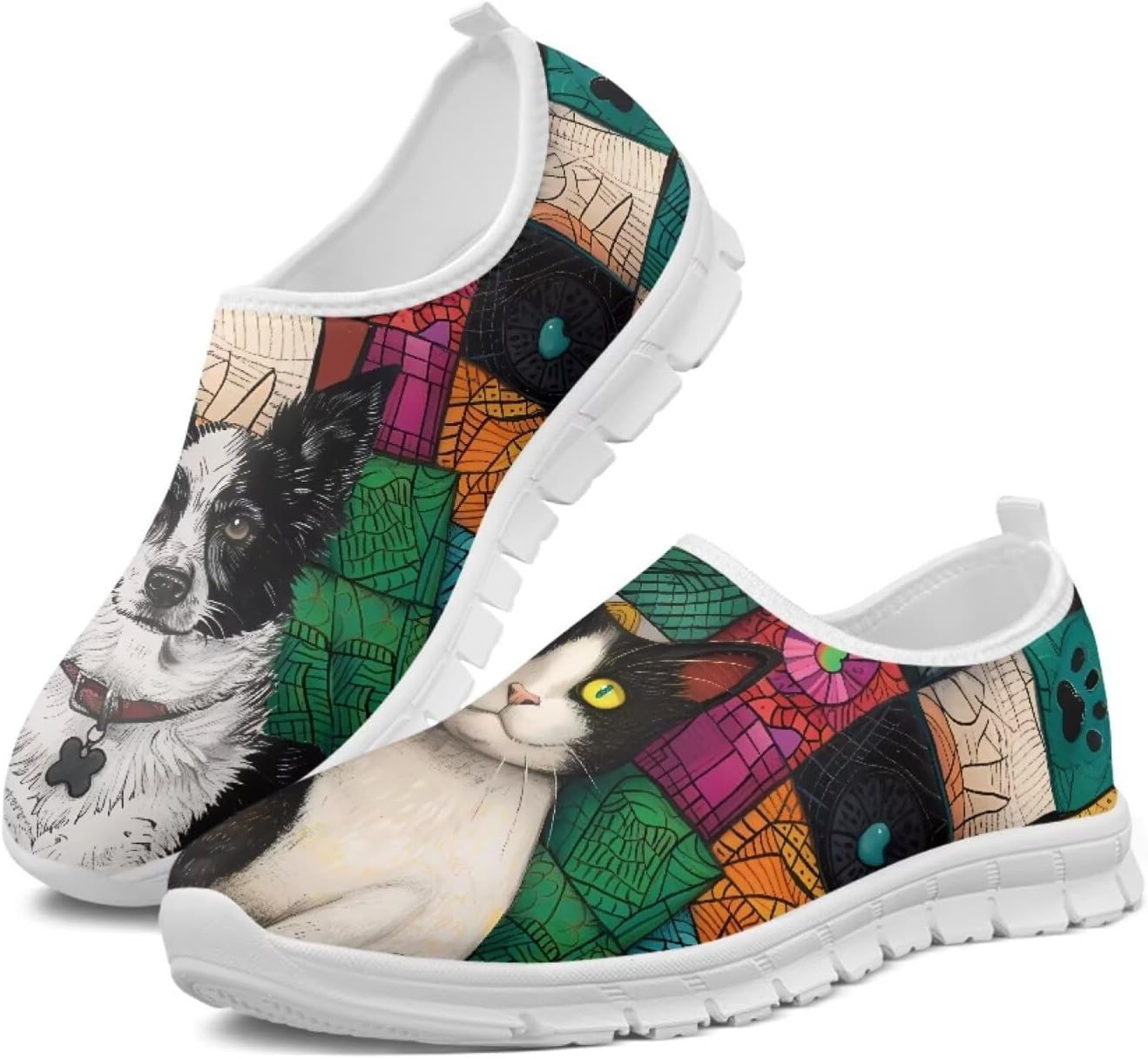 

Мужские слипоны Hsaiyjsp, противоскользящие кроссовки для бега с подошвой EVA, легкие повседневные лоферы для походов и путешествий, Abstract Art Dog & Cat