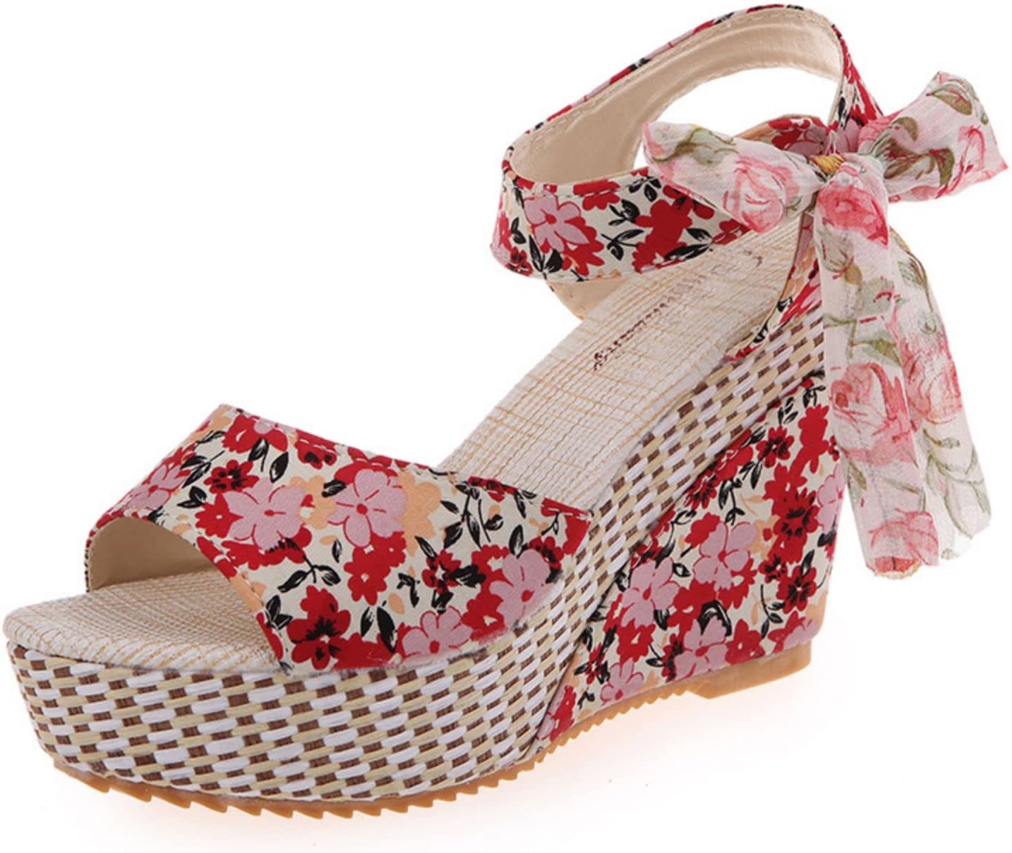 

Женские сандалии на танкетке эспадрильи с высоким каблуком, открытым носком, завязками, платформой и ремешком на щиколотке, летние праздничные туфли, элегантные цветочные классические сандалии с бантиком на танкетке Generic, красный