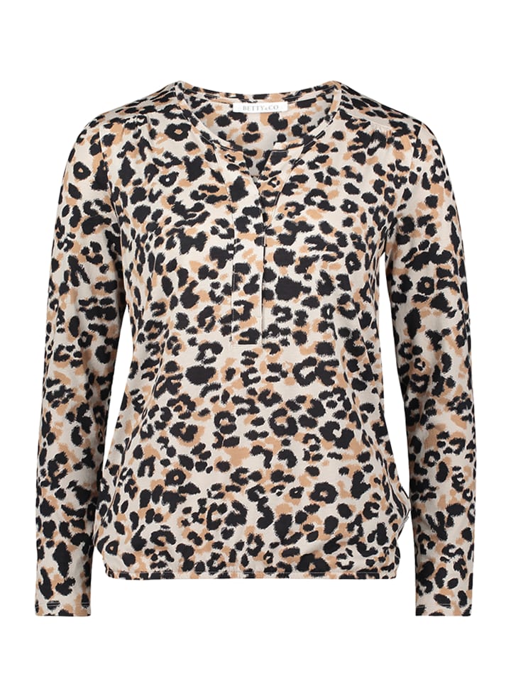 

BETTY & CO Повседневная футболка с эластичным поясом, бежево-черного цвета, Черный, BETTY & CO Повседневная футболка с эластичным поясом, бежево-черного цвета