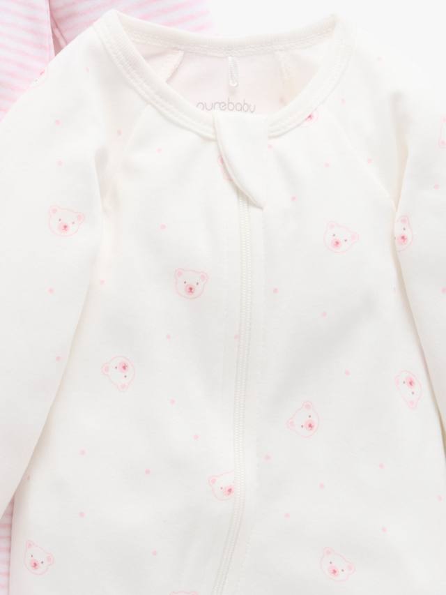 Детский хлопковый комбинезон с молнией Purebaby, Pack of 2, Pink Bear — фото 3