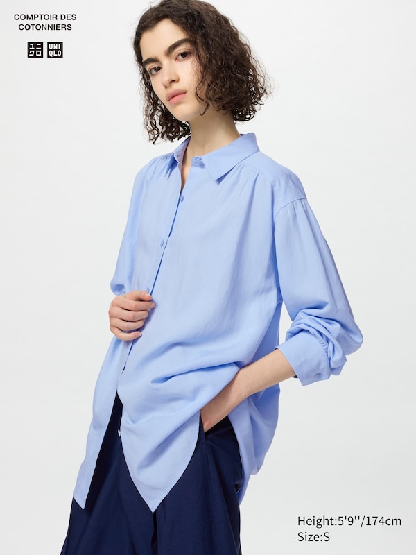 

Рубашка свободного кроя из льняной смеси Uniqlo, синий