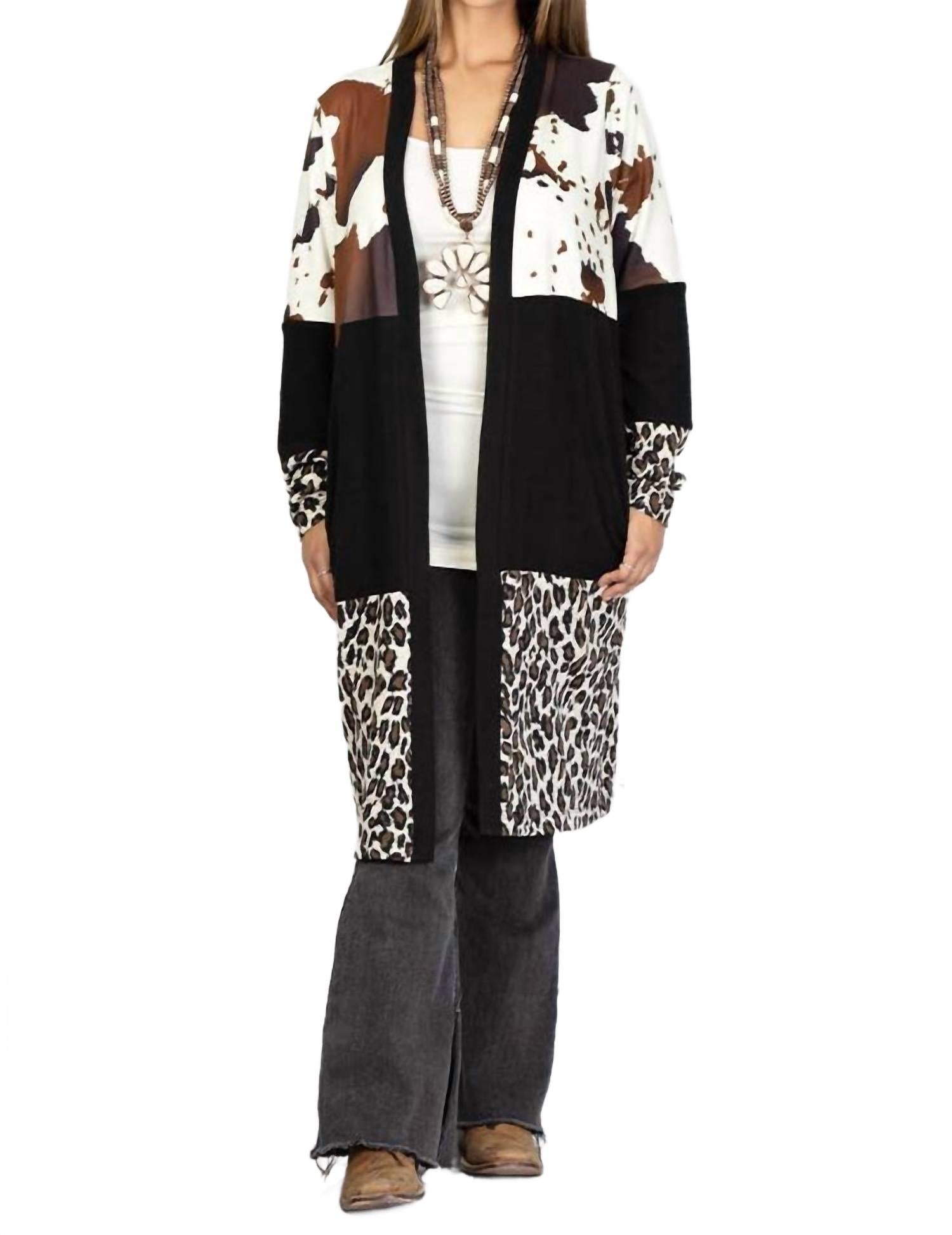 

Коричневый кардиган с принтом коровы и леопарда Sunshine & Rodeos