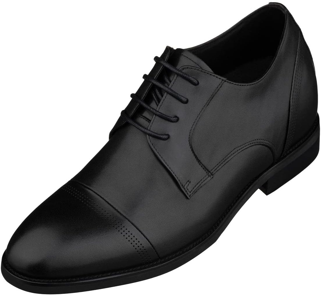 

Мужские невидимые туфли TOTO с увеличением роста - черные премиальные кожаные дерби с шнуровкой и микро-перфорацией - прибавка в росте 7 см - K9277 D(M) US