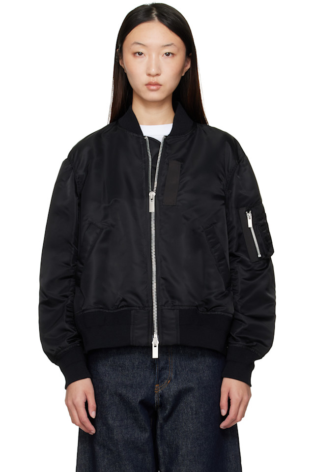 

Нейлоновая бомбер куртка в рубчик Sacai, черный