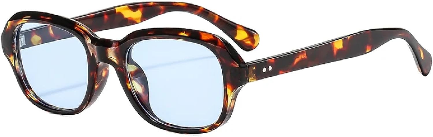 

Винтажные овальные солнцезащитные очки для женщин и мужчин, модные, с прозрачными линзами Ocean, защитой от УФ-излучения UV400, заклепками, в стиле панк UATXTAU, Leopard Blue