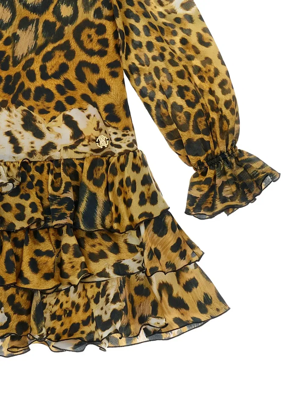 Платье с оборками и леопардовым принтом Roberto Cavalli Junior, коричневый — фото 3