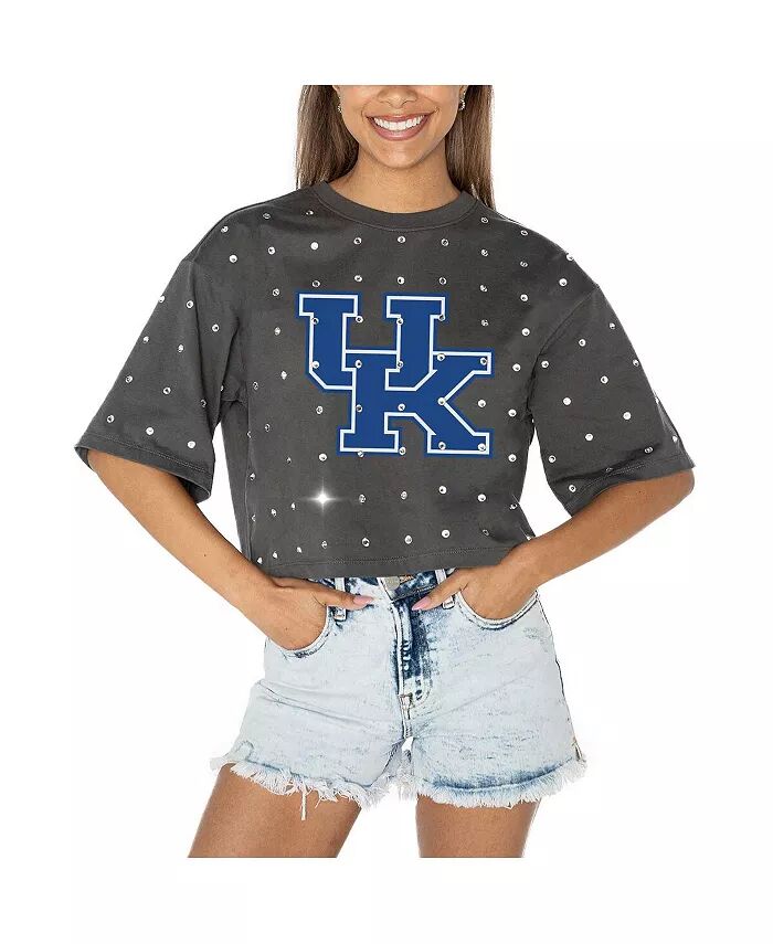 

Женская серая укороченная футболка Kentucky Wildcats Go Time со стразами Gameday Couture