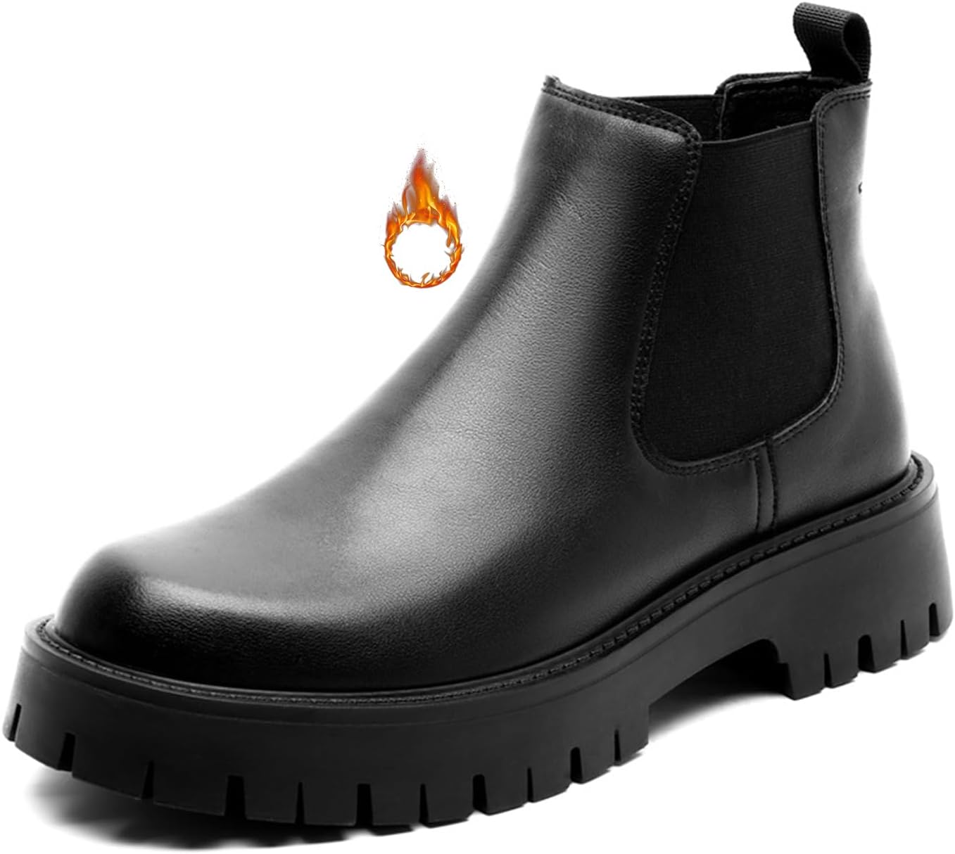 

Мужские ботинки Челси на платформе с эластичными вставками из натуральной кожи, массивным каблуком, модным круглым носком, без шнурков, с протекторной подошвой, теплые повседневные ботинки до щиколотки для работы и делового стиля Nejkg, черный