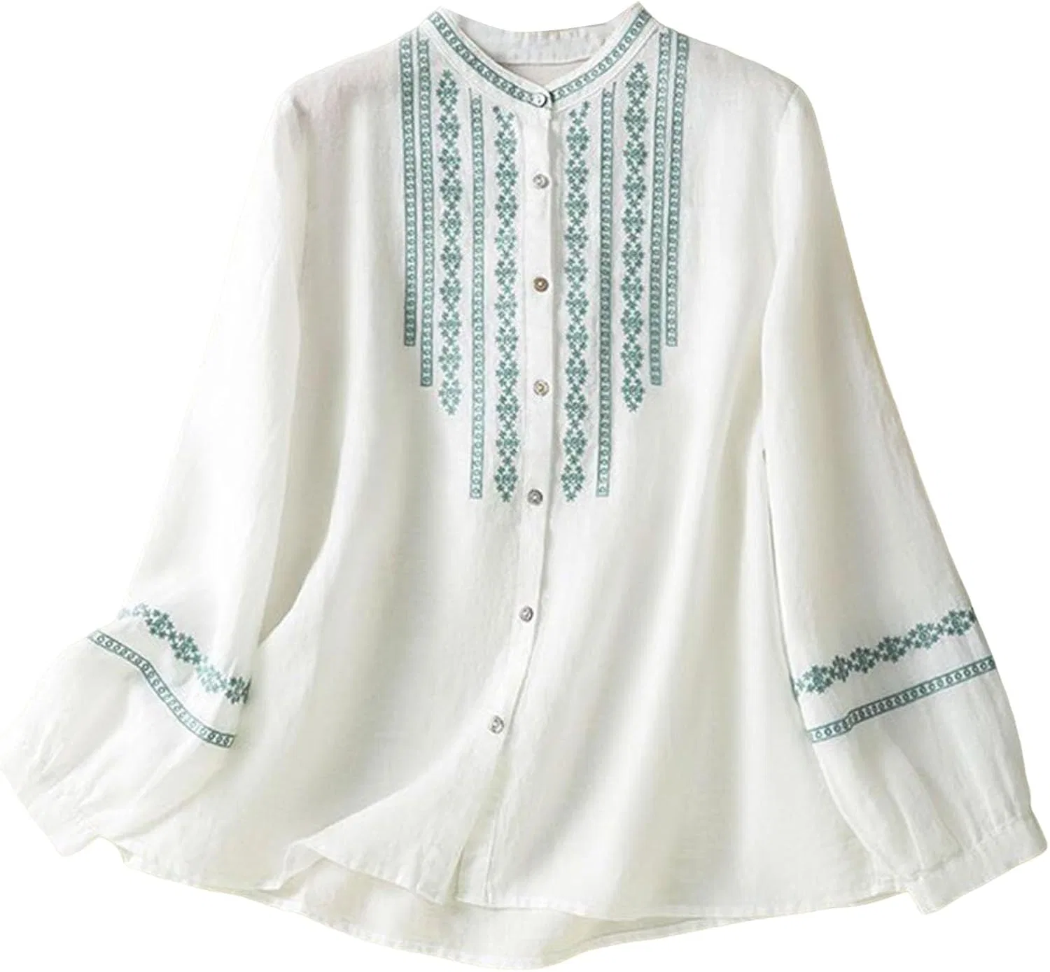 Футболка из хлопка и льна, с вышивкой, Button-Down Shirts, белый