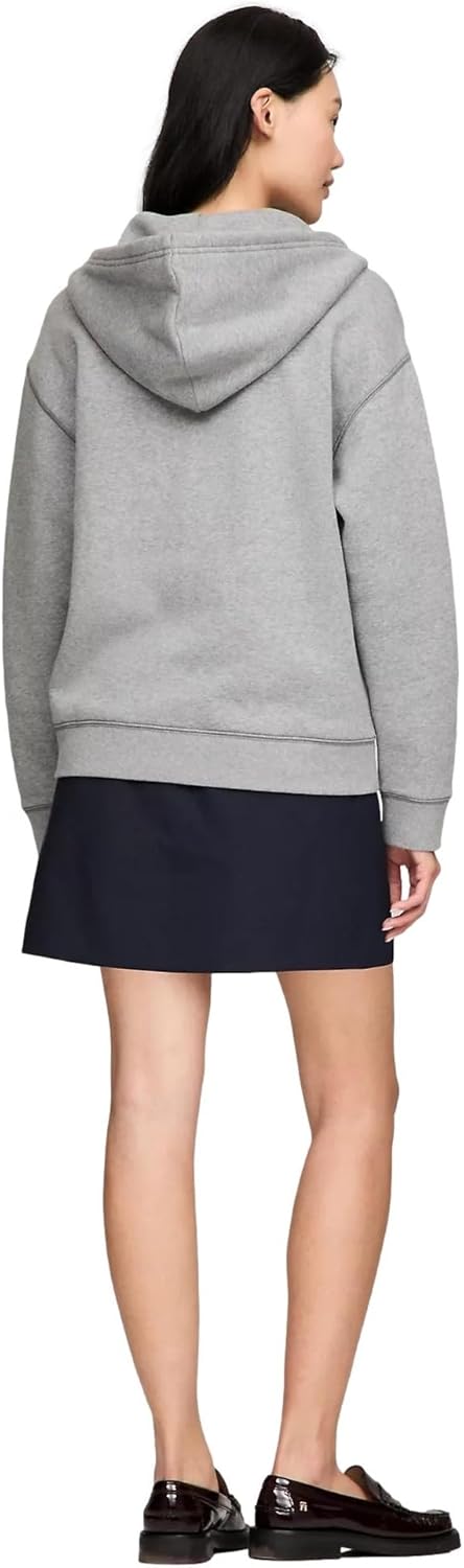 Женская толстовка свободного кроя с капюшоном на молнии TOMMY HILFIGER, коллекция 2024, размер M, черный, Grey Heather. — фото 4