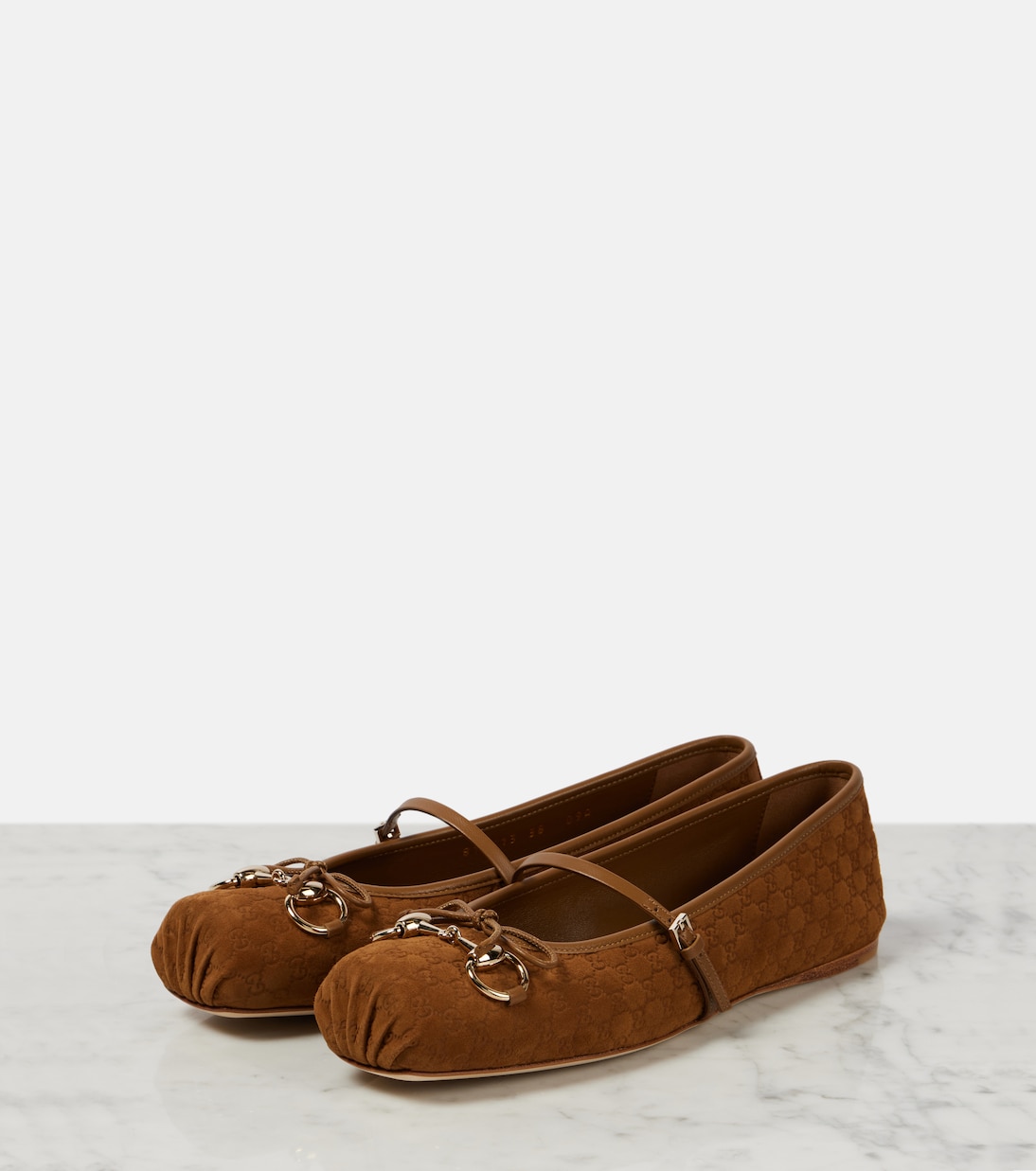 Балетки GG из замши с подвеской Horsebit Gucci, Cuoio Dafne/Cuo.Dafn — фото 4