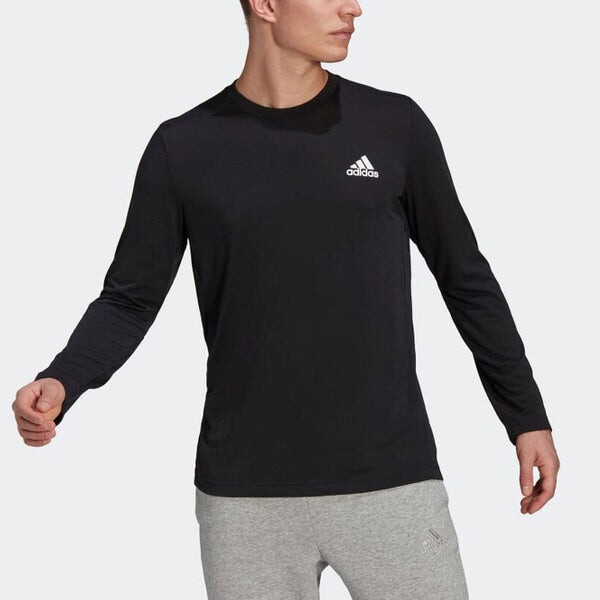 Футболка Men's adidas Solid Color Logo Micro Mark Round Neck Long Sleeves Black T-Shirt, черный — фото 2