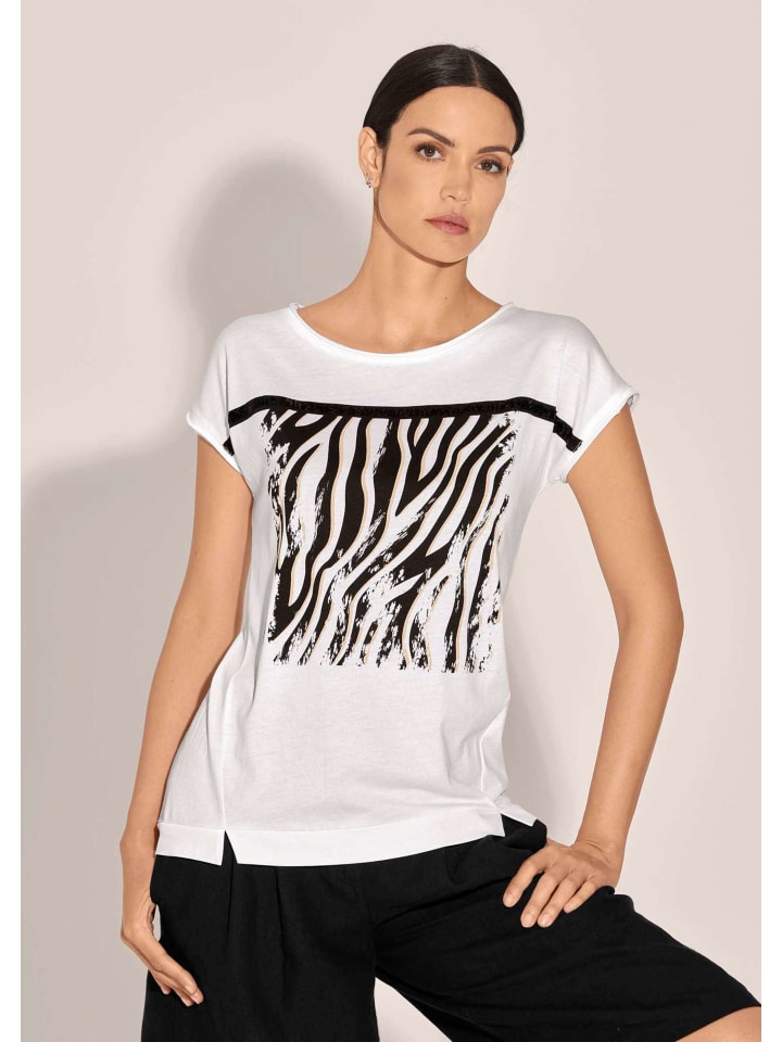 

MADELEINE Футболка с круглым вырезом и принтом в бело-черных тонах, Черный, MADELEINE Футболка с круглым вырезом и принтом в бело-черных тонах