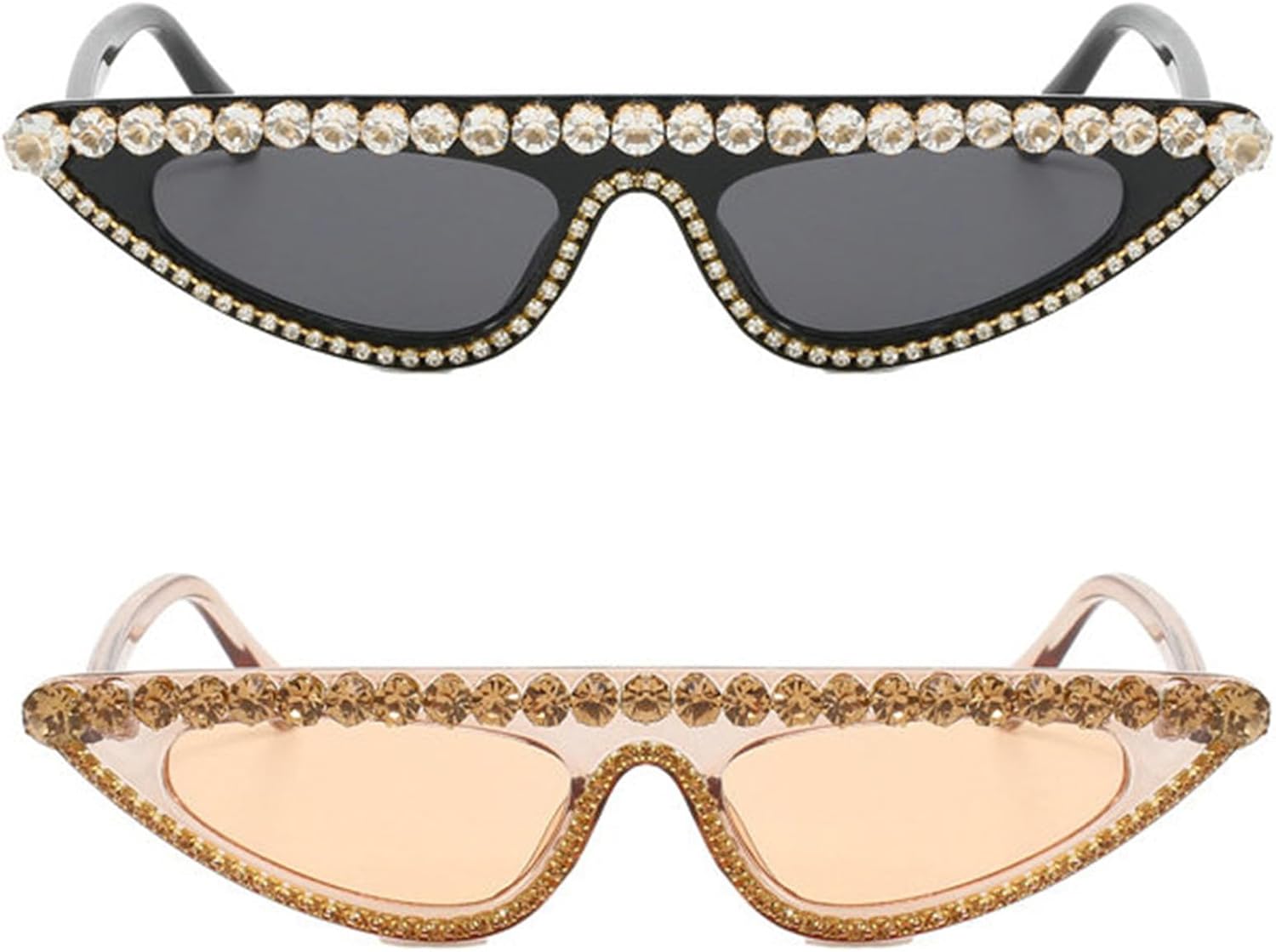 

Солнцезащитные очки Willochra в форме маленького треугольника «кошачий глаз» для женщин, винтажные, с блестящими кристаллами, модные, в стиле ретро, ​​конфетных цветов, 2pcs-black&brown