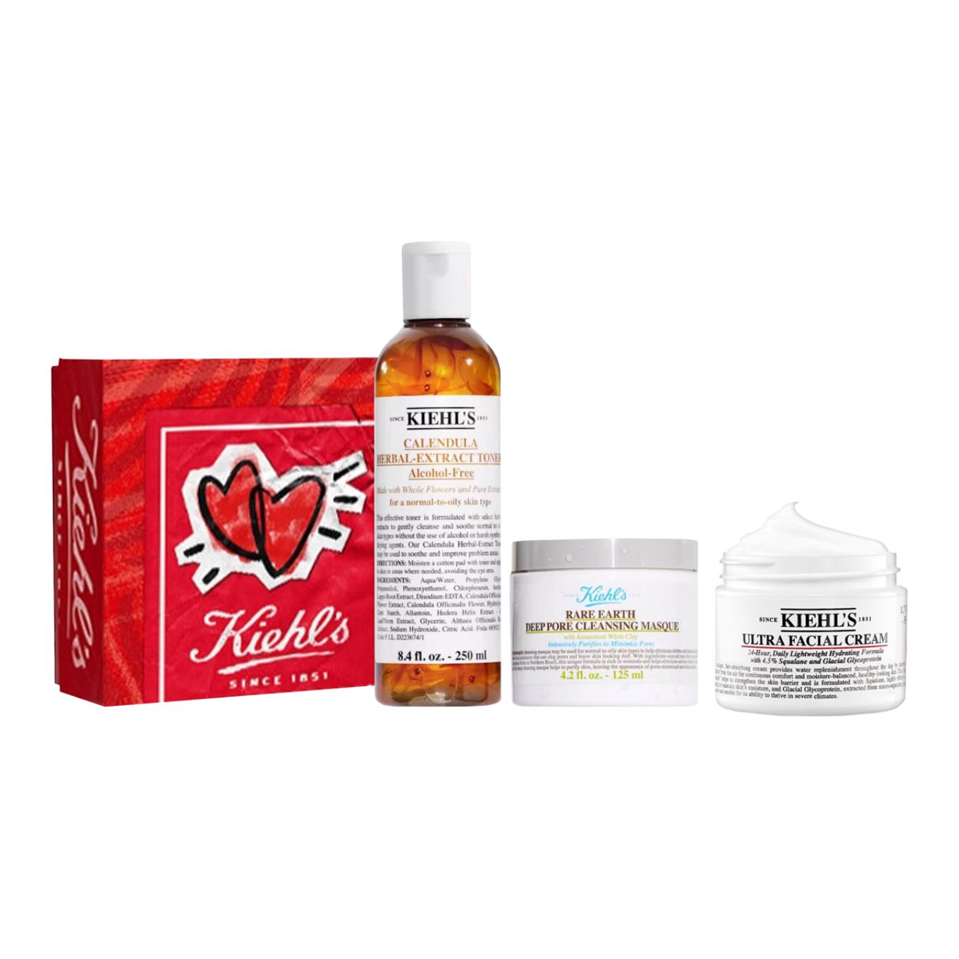 

Kiehl's Набор для ухода за кожей Keyanshi Golden Bowl Flower Toner White Clay Mask: успокаивающее средство для удаления черных точек, очищающее средство 250мл+125мл