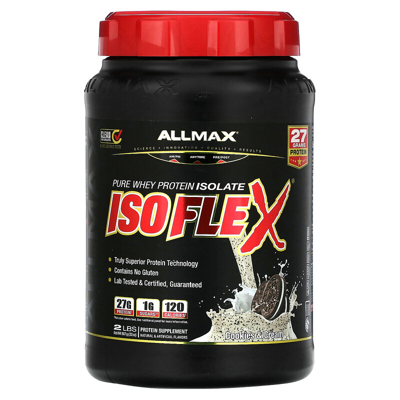 

ALLMAX, ISOFLEX, чистый изолят сывороточного протеина, печенье и сливки, 907 г (2 фунта)