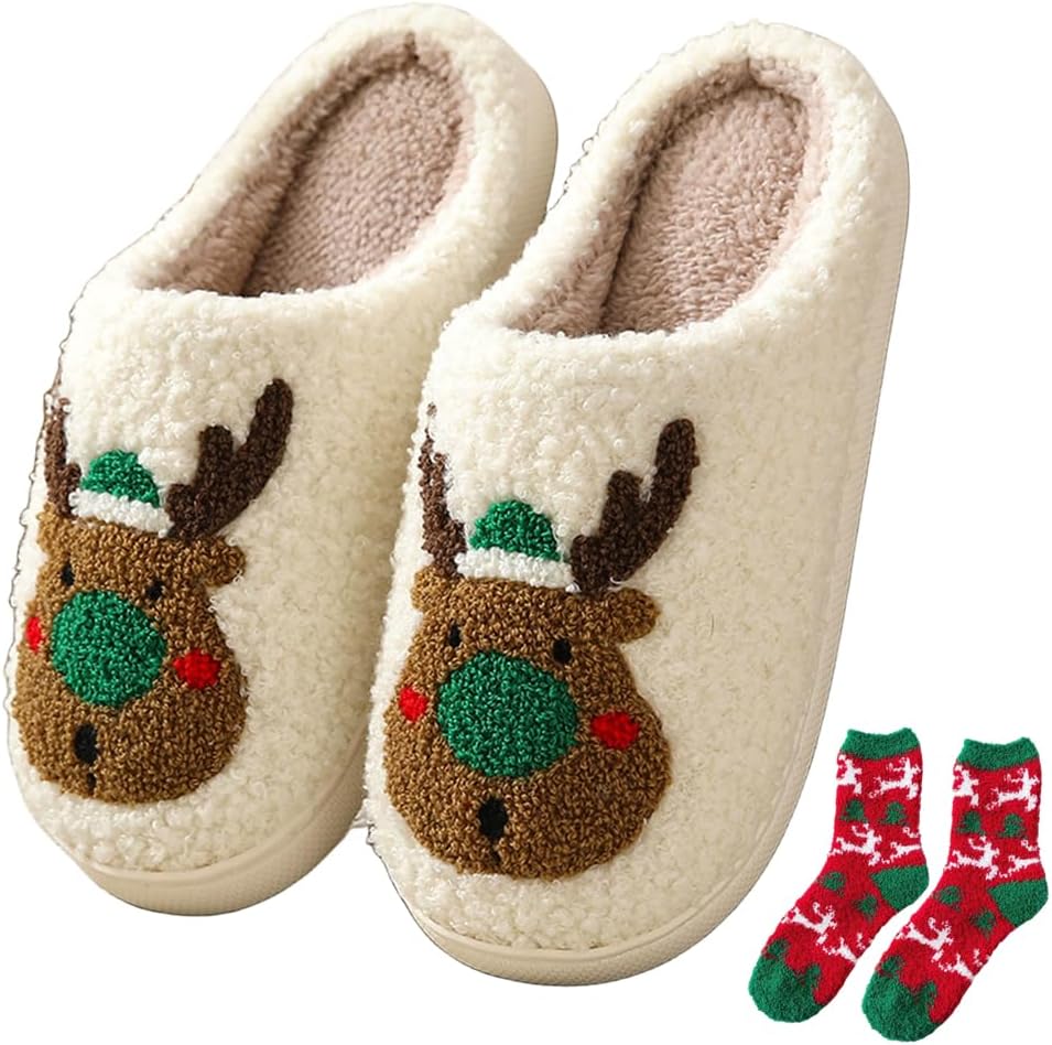 

Рождественские тапочки для женщин и мужчин, ретро, мягкие плюшевые, теплые, с амортизирующей стелькой, легкие, с нескользящей подошвой, домашние тапочки с забавными мультяшными Санта-Клаусом и оленями, удобные для ношения дома и на улице Generic...