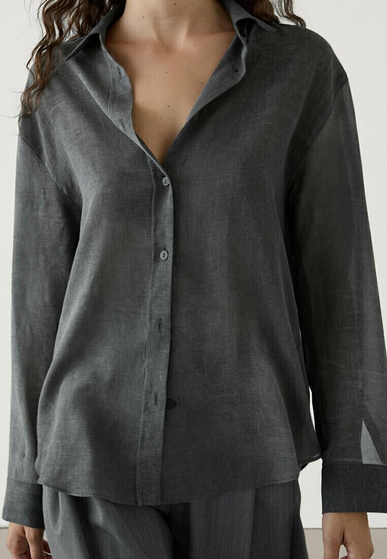 

Блузка на пуговицах SHEER Massimo Dutti, темно-серый