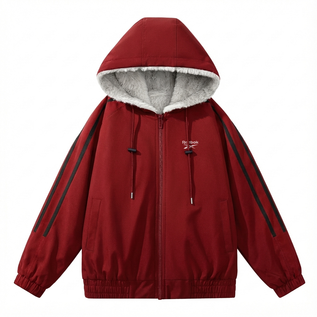 

Пуховик Unisex с капюшоном, утепленный флисом, в стиле пэчворк Reebok, бордовый