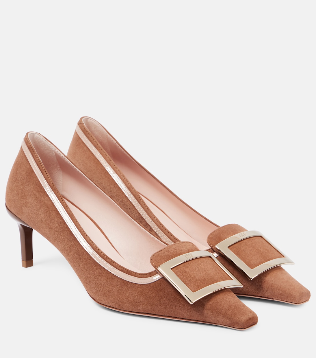Замшевые туфли Viv' Canard 55 с пряжкой Roger Vivier, Cognac Scuro + Collant