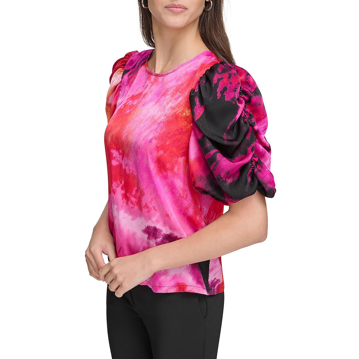 

Женский топ-пуловер с круглым вырезом и принтом DKNY, цвет shocking pink multi