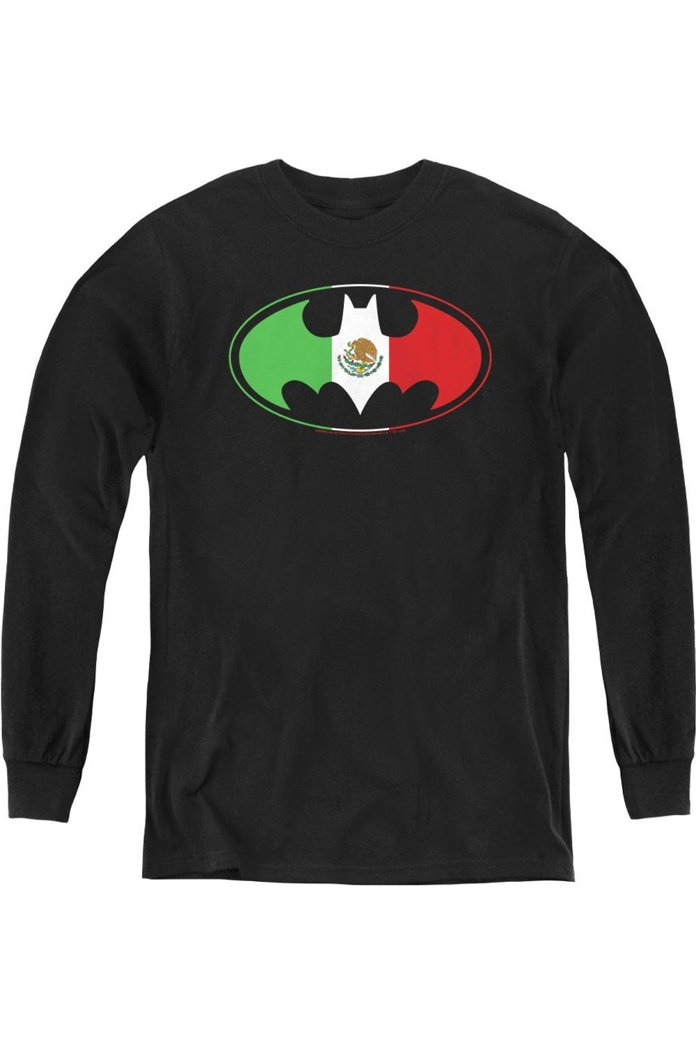 

Футболка с длинным рукавом для подростков с изображением щита Бэтмена в стиле мексиканского флага Gildan, черный