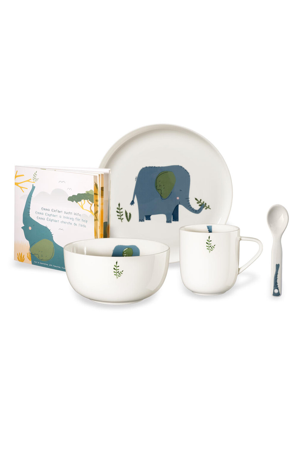 

Набор детской посуды детский, emma elefant fine bone china 4 предм., 4 предм. Asa, синий/белый